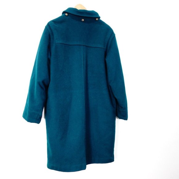 VINTAGE LL Bean Coat Women 12 Wool Green Toggle Plaid Lining Jacket LARGE USA - Picture 8 of 14